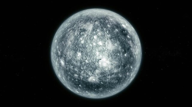 Grey moon-like planet isolated on a black space background with detailed surface texture and a glowing rim