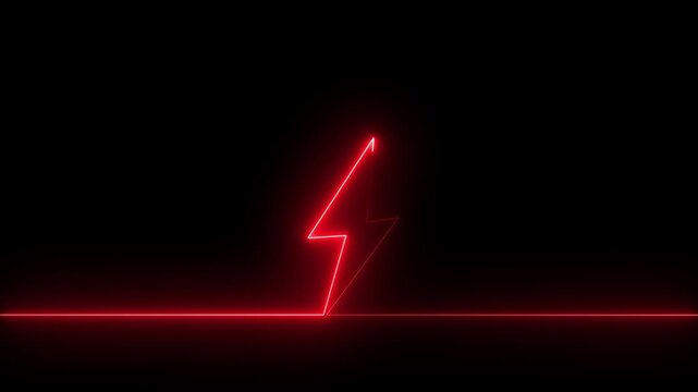 Red neon lightning bolt symbol on black background with horizontal line image photo