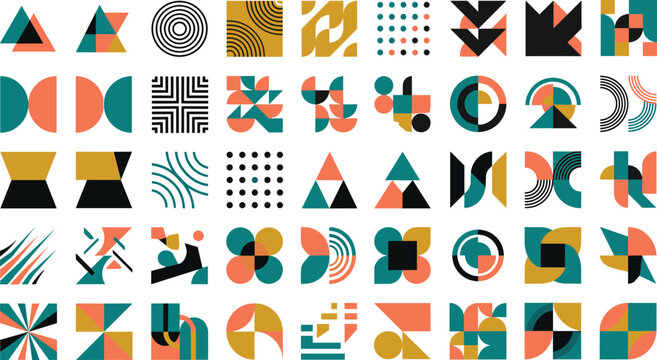 Abstract geometric modern shapes set vector swiss style graphic design elements circle triangle square pattern collection