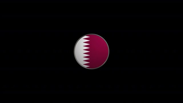 Rotating circular badge with national flag of Qatar on transparent background.