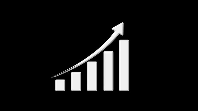Chart animation lines track an upward arrow past a white three-dimensional bar graph. Corporate investment success statistics stand out brightly over this dark grid.