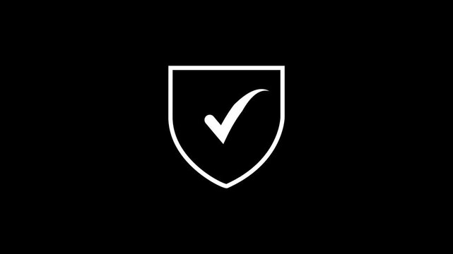 Tick approved animation plates project validation check mark vectors inside white shield borders. Corporate compliance training video files look highly professional.