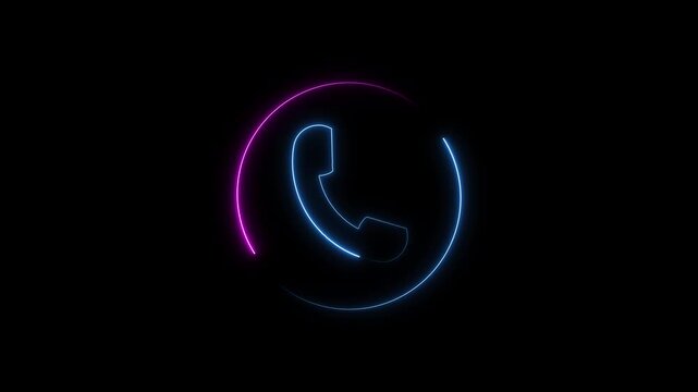 Telephone call animation layouts illuminate a dark screen canvas using pink and blue neon phone graphics. Mobile network helpdesk menus look highly engaging here.