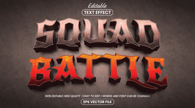 Editable Squad Battle 3D Gaming Text Effect Vector Esports Font Style Template