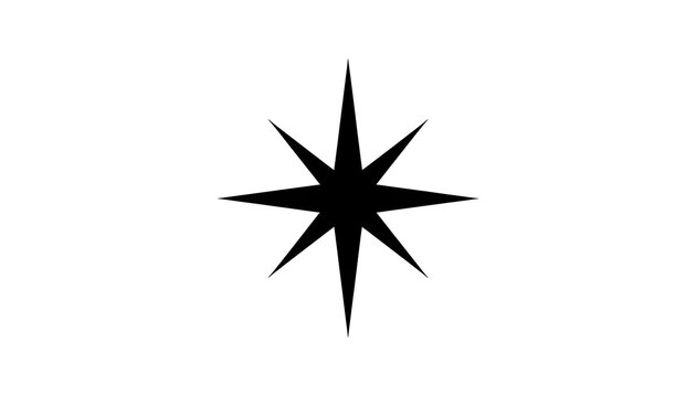 Black eight pointed star isolated on white background. Perfect for navigational symbols and nautical design themes.