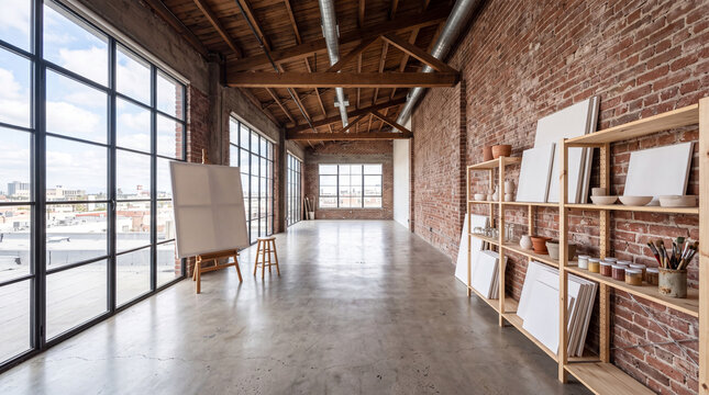 Creative Minimalist Empty Artist Loft Interior with Natural Light Representing Inspiration and Flow