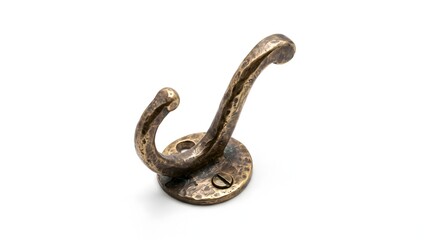 Fototapeta premium Hand-forged brass cabinet hook isolated on white background, aged metal craft