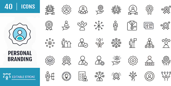 Personal branding line icon set editable stroke self marketing identity business profile vector icons