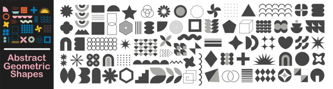 Various abstract geometric shapes and patterns.
