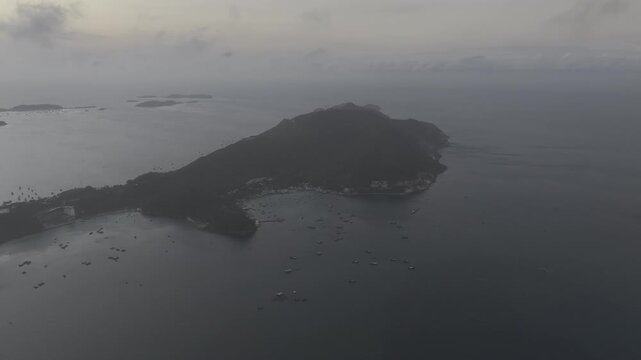 Aerial view of Nam Du Island, Kien Hai, An Giang, Vietnam. Scenic tropical landscape featuring turquoise sea, pristine beaches, coastal rock formations, and lush green islands.