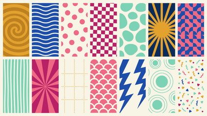 Fototapeta premium Assorted geometric patterns in vector illustration style with a light beige background pattern abstract design repeating colorful background