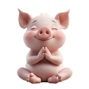 An anthropomorphic pig, sitting cross legged with a contented expression, displaying inner peace.