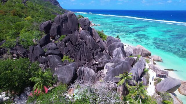Aerial View Of Anse Source d'Argent Beach La Digue Seychelles