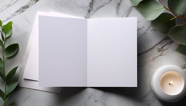 Mockup For Etsy Blank A White Card Portrait Orientation Next To Each Other Side By Side On A White Marble Table Flat Top Down Natural Lighting