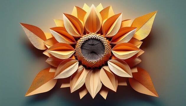 Tournesol En Sculpture Artistique En Origami Papier Kraft