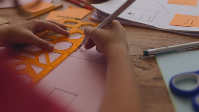 The boy is painting his dream house. a lesson of creativity. creative thinking in children. 