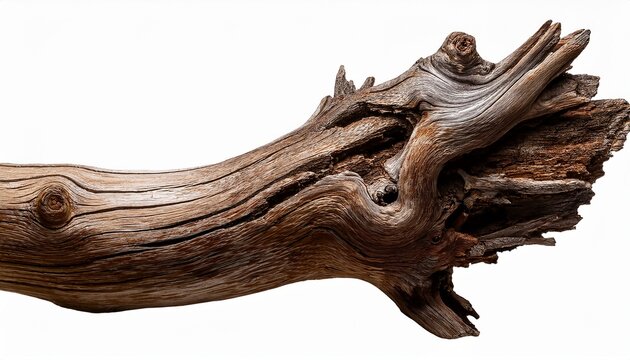 Gnarly Weathered Driftwood Branch With Intricate Texture Isolated On Transparent Background