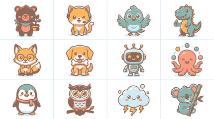 Obraz premium Assorted cute mascot characters for game assets and stickers
