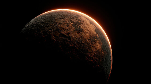 Tidally locked rocky planet glowing rim in dark space