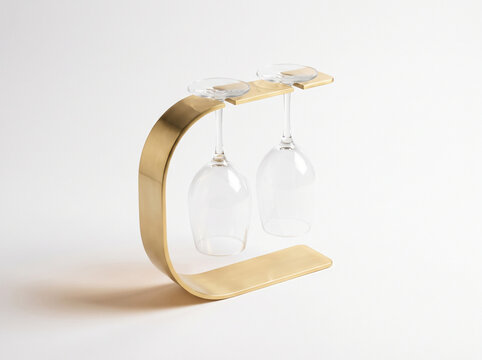 Brass wine glass holder isolated