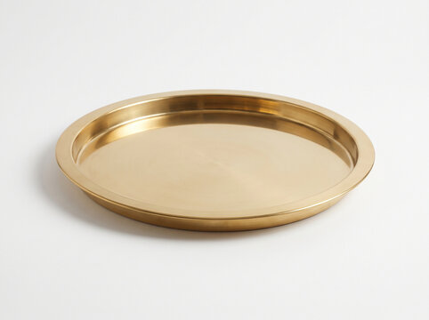Gold metallic circular tray isolated