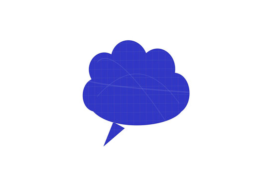 Blue thought bubble speech icon with white interior isolated on transparent background