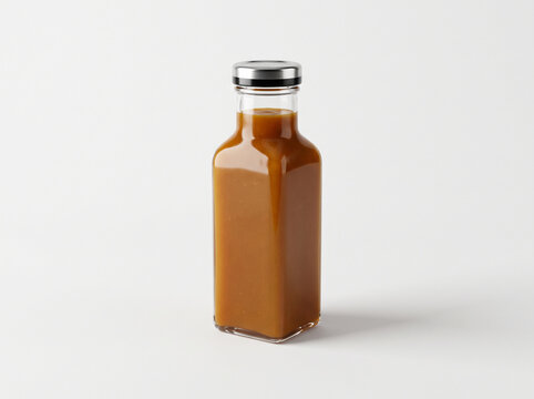 Brown liquid in glass bottle isolated