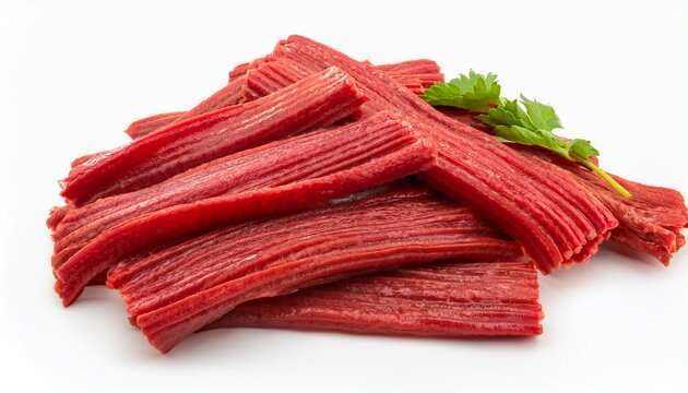 Fresh Raw Stir Fry Beef Strips Isolated On A White Background