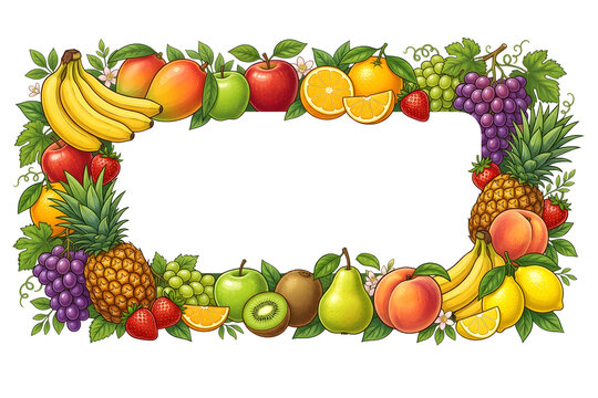 Fruit Border Frame Design with Colorful and Attractive Arrangement PNG