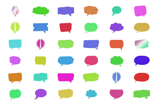Colorful set of flat icons with different shapes and emoticons isolated on transparent background
