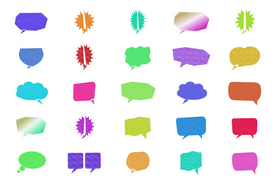 Colorful set of speech and thought bubble icons in vibrant styles isolated on transparent background