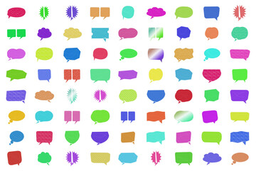 Fototapeta premium Set of colorful pixel art speech bubbles for chat and communication design elements isolated on transparent background