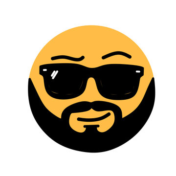 Cool yellow emoji character featuring a full black beard, mustache, and dark sunglasses with a subtle smile
