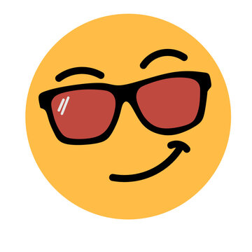 Cool yellow emoji face wearing red-tinted sunglasses with a confident smirk