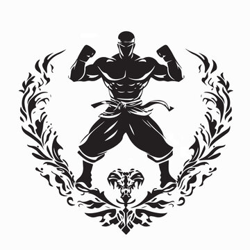 Muscular Wrestler Silhouette Vector Illustration On White Background