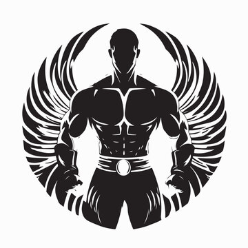 Muscular Wrestler Silhouette Vector Illustration On White Background