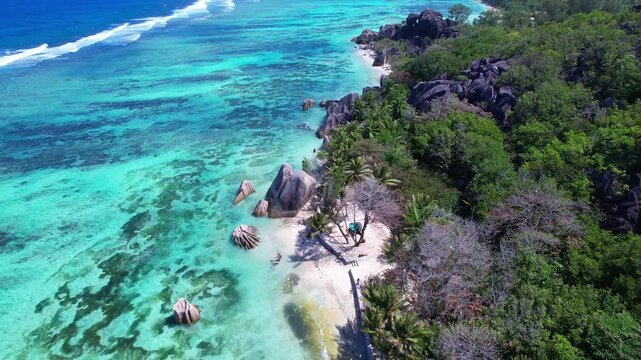 Aerial View Of Anse Source d'Argent Beach La Digue Seychelles