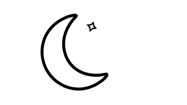 The crescent moon sways gently side-to-side until a small four-pointed star suddenly appears next to its upper right side.