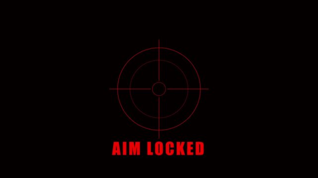 Aim locked digital hud overlay, red targeting reticle for gaming and sci-fi interface animation 4k heads-up display