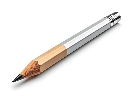 Sharp gray pencil with eraser tip on white background.