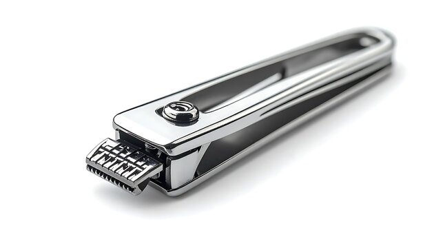 Stainless steel nail clipper isolated on white background.