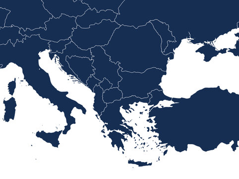 Minimalist Dark Blue Map of the Balkans and Southeast Europe with Borders