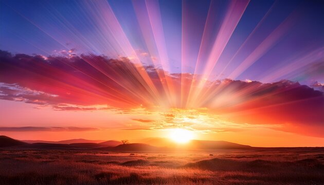 Bellissimo Tramonto Rosso Arancio E Viola Con Raggi Di Sole
