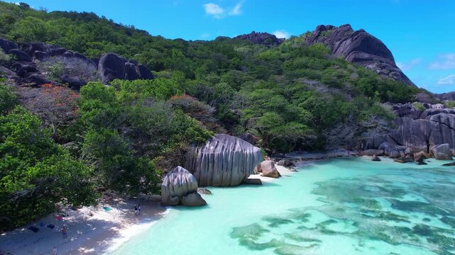 Aerial View Of Anse Source d'Argent Beach La Digue Seychelles