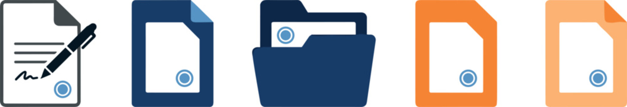 Document agreement contract vector icon set featuring signed papers and file folder isolated on white background