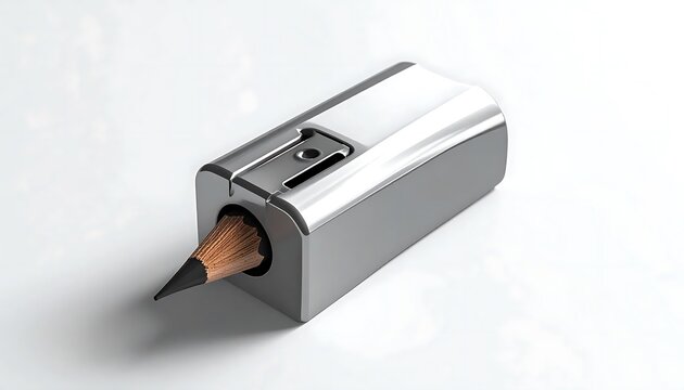 Sharpener with pencil on white background.