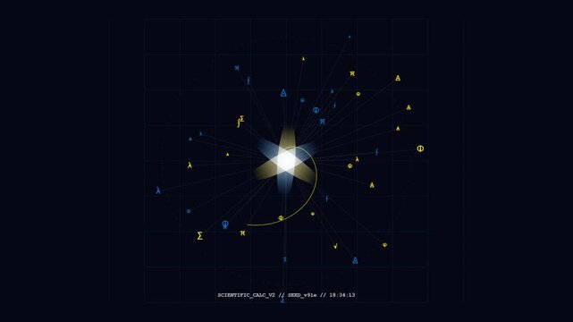 Abstract Scientific Calculation Display Featuring Glowing Math Symbols