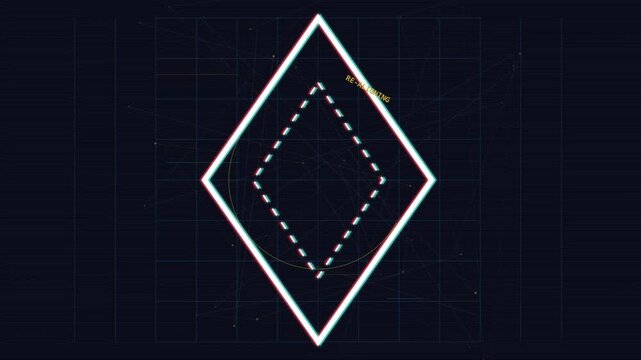 Abstract digital diamond HUD interface displaying system status updates