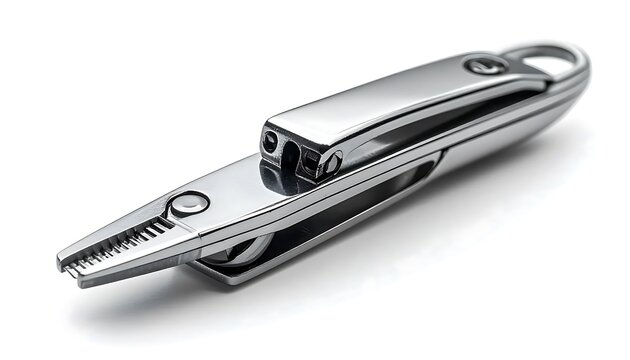 Stainless steel nail clipper with sharp blades and ergonomic design.