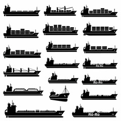 Obraz premium Vector pack of ship silhouettes with clean outlines